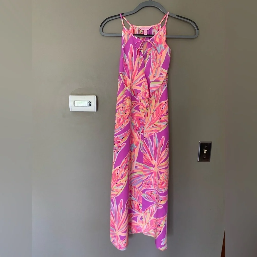 LILLY PULITZER 100% Silk Lachelle Bright Midi Dress Size XS